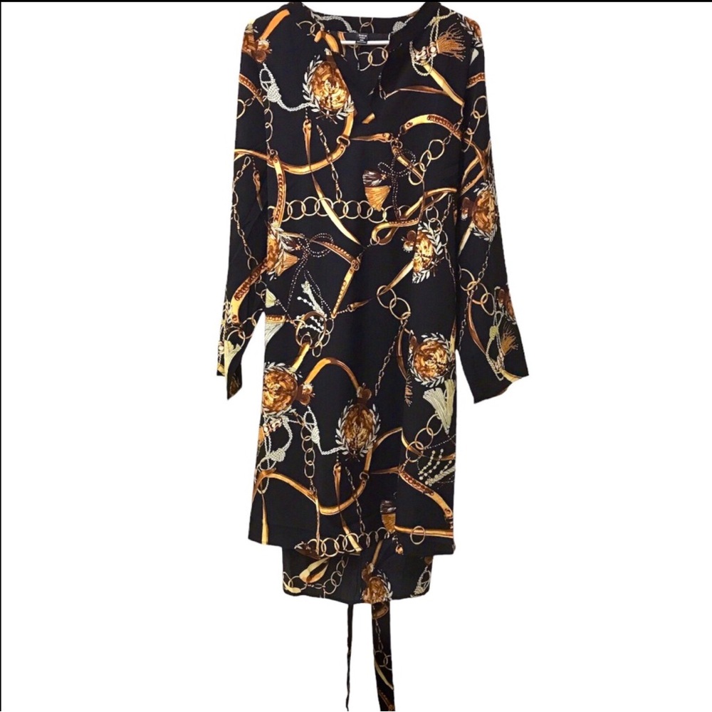 Shein Patterned Print Chain & Rope Long Sleeve Plus Size Dress